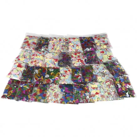 Multi pailletmix, ass. farver, str. 7-30 mm, 25 g/ 32 pk.